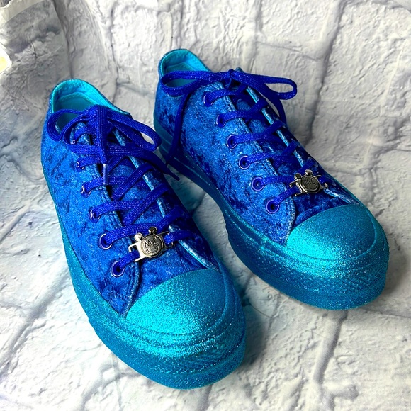 Converse Shoes - CONVERSE X MILEY CYRUS RARE BLUE SPARKLE VELVET LIFT OX PLATFORM SNEAKERS SZ 10